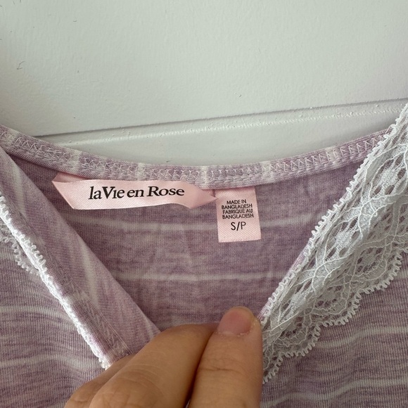 La Vie En Rose Pink Striped Lace Pajama Jumpsuit - Picture 5 of 7